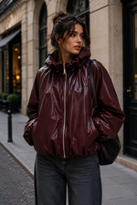 Load image into Gallery viewer, Cropped faux-leather jacket
