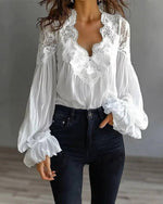 Load image into Gallery viewer, Lace V Neck Balloon Sleeve Blouse
