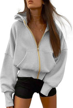 Load image into Gallery viewer, Cropped Loose Zipper Hoodie

