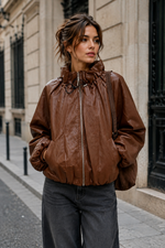 Load image into Gallery viewer, Cropped faux-leather jacket
