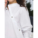 Load image into Gallery viewer, Long Sleeves Asymmetric Buttoned Split-Front Blouse
