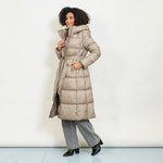 Load image into Gallery viewer, Long belted quilted padded coat with hood
