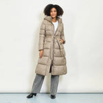 Load image into Gallery viewer, Long belted quilted padded coat with hood
