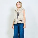 Load image into Gallery viewer, Biker-style mixed faux shearling sleeveless vest
