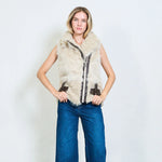 Load image into Gallery viewer, Biker-style mixed faux shearling sleeveless vest
