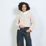 Load image into Gallery viewer, Cropped textured jacket with decorative buttons and flap pockets
