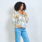Load image into Gallery viewer, Autumn print v-neck knit sweater

