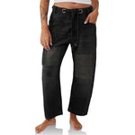 Load image into Gallery viewer, Loose Straight Drawstring Patchwork Jeans
