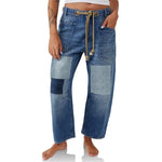 Load image into Gallery viewer, Loose Straight Drawstring Patchwork Jeans
