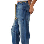 Load image into Gallery viewer, Loose Straight Drawstring Patchwork Jeans
