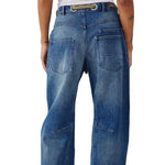 Load image into Gallery viewer, Loose Straight Drawstring Patchwork Jeans
