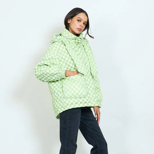 Checkerboard quilted duck down puffer coat