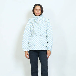 Checkerboard quilted duck down puffer coat