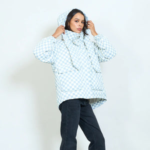 Checkerboard quilted duck down puffer coat