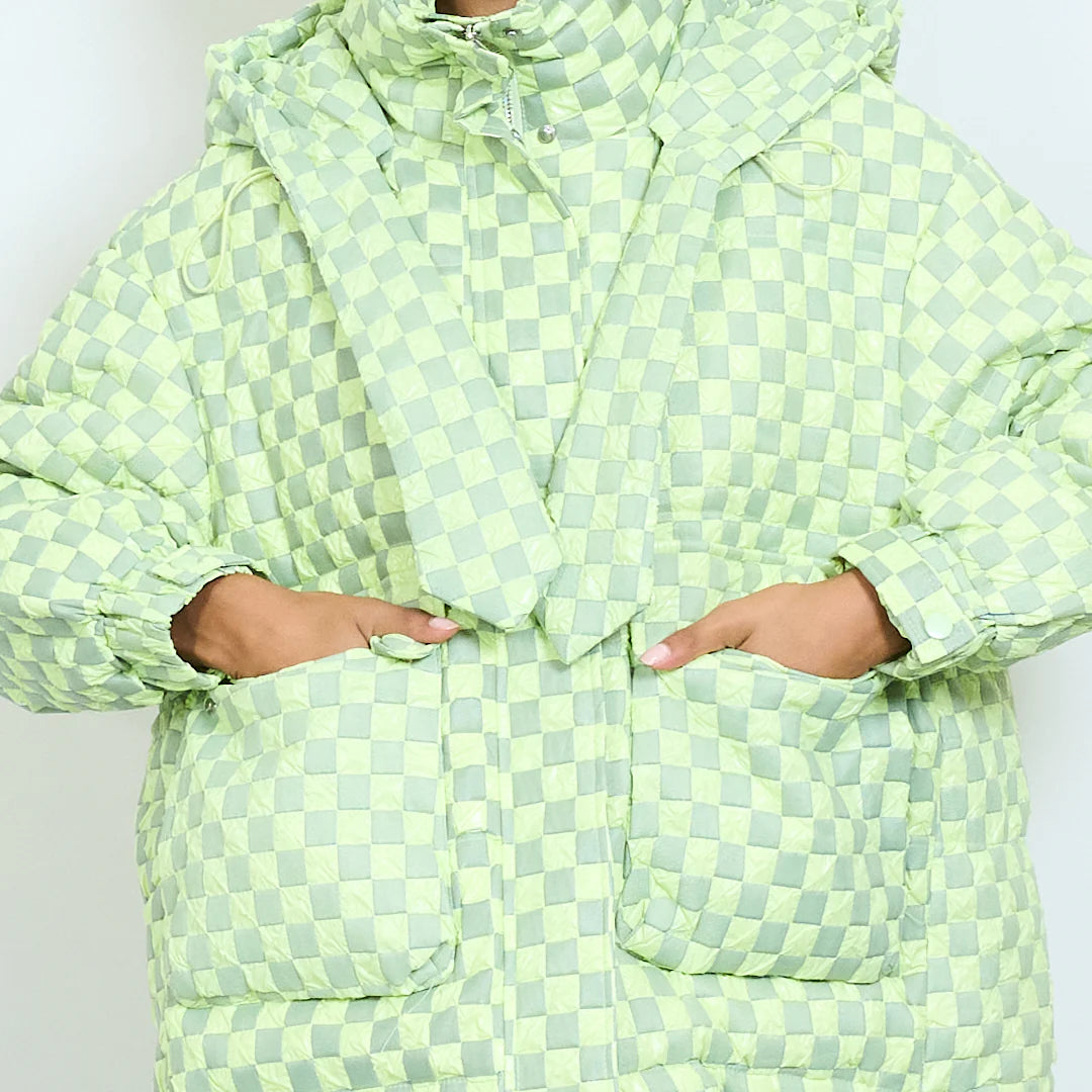 Checkerboard quilted duck down puffer coat