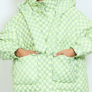 Checkerboard quilted duck down puffer coat