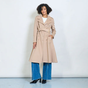 Long double-breasted military coat with gold buttons