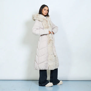 Long Padded coat with faux fur