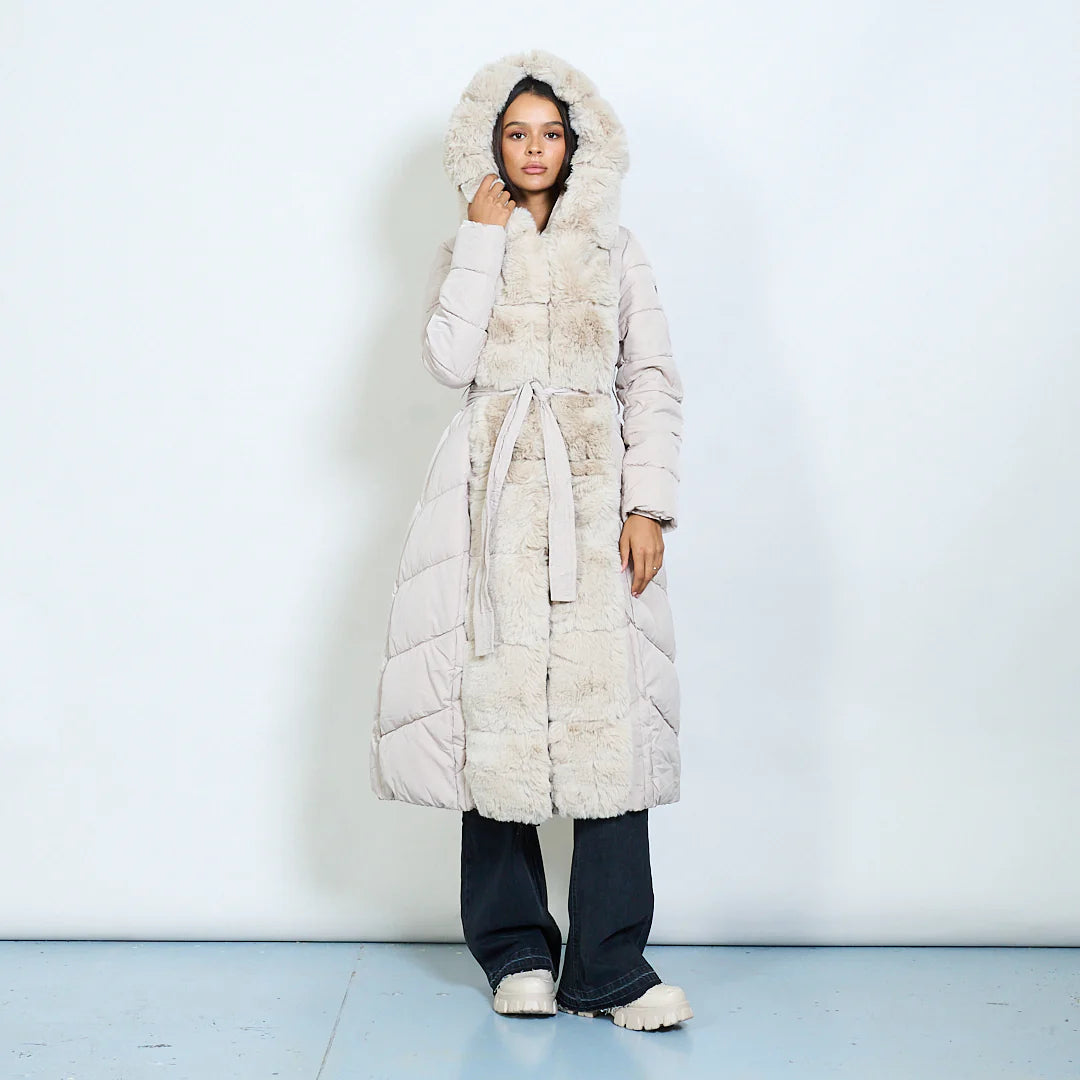 Long Padded coat with faux fur