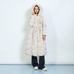Long Padded coat with faux fur
