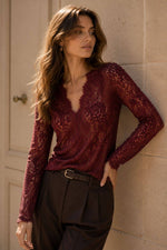 Load image into Gallery viewer, Lace V-neck Top with Long Sleeves
