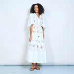 Load image into Gallery viewer, Floral embroidered deep V tiered maxi dress
