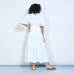 Load image into Gallery viewer, Floral embroidered deep V tiered maxi dress
