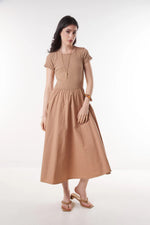 Load image into Gallery viewer, Minimal ribbed top and gathered skirt midi dress
