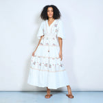 Load image into Gallery viewer, Floral embroidered deep V tiered maxi dress
