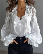 Load image into Gallery viewer, Lace V Neck Balloon Sleeve Blouse
