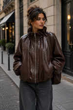 Load image into Gallery viewer, Cropped faux-leather jacket
