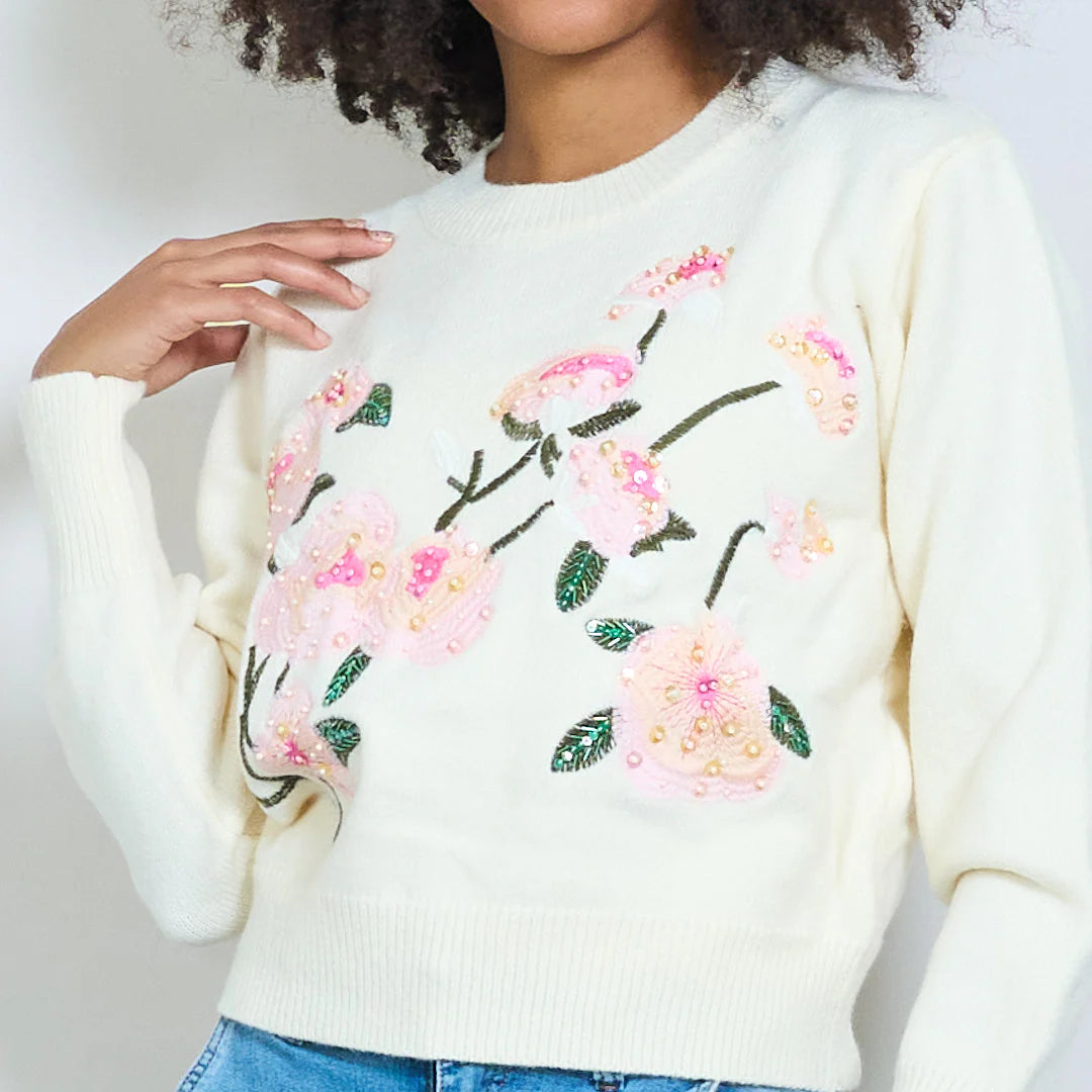 Embroidered floral knit sweater-coming back soon