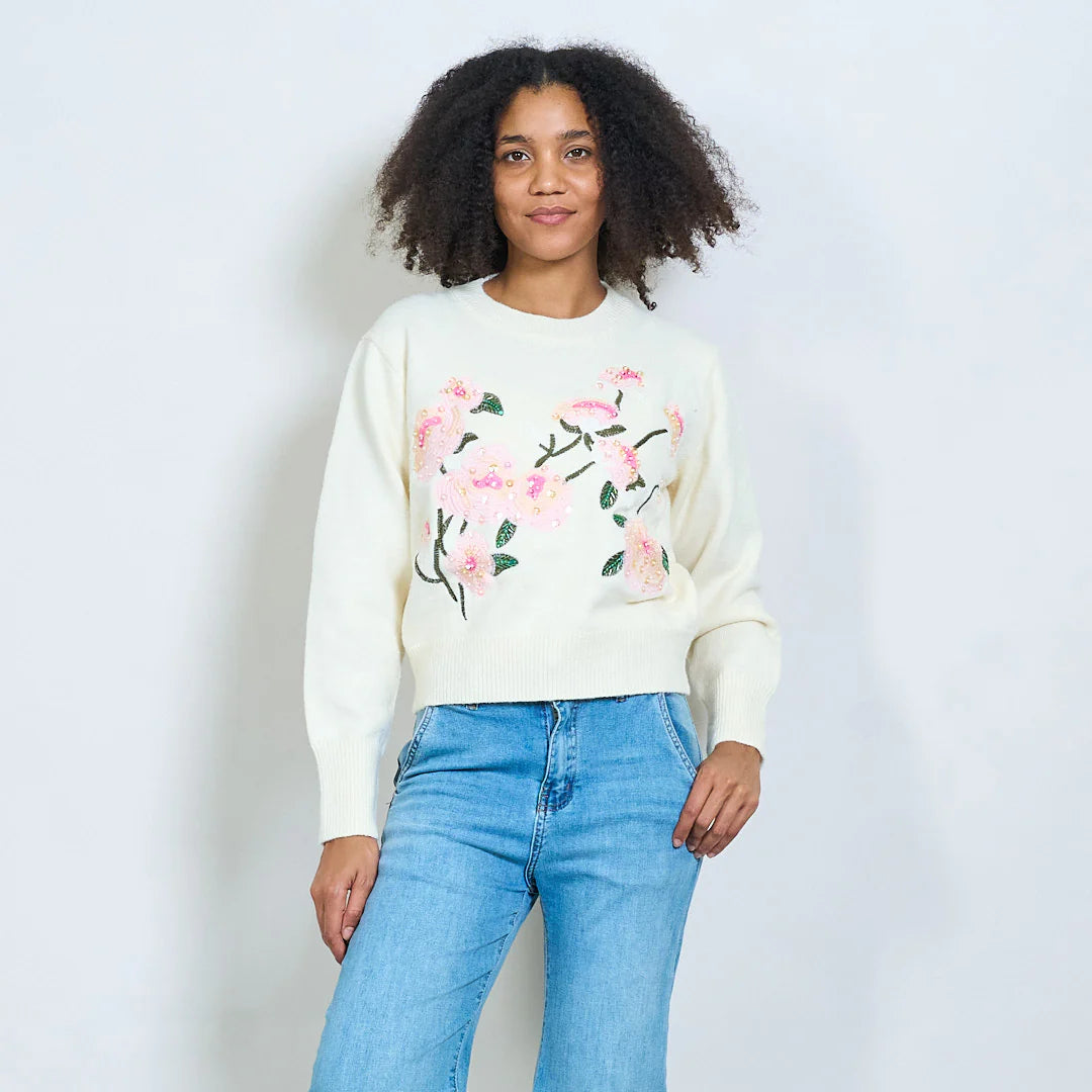 Embroidered floral knit sweater-coming back soon