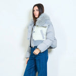 Load image into Gallery viewer, Cropped puffer jacket with fluffy collar and textured panels
