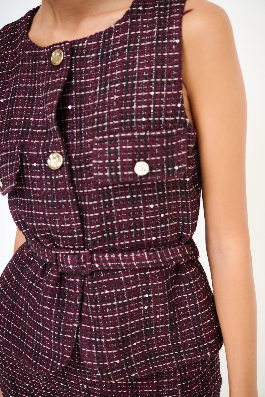 Luxury tweed sleeveless vest.