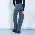 Load image into Gallery viewer, Washed blue wide-leg denim trousers with seam detail
