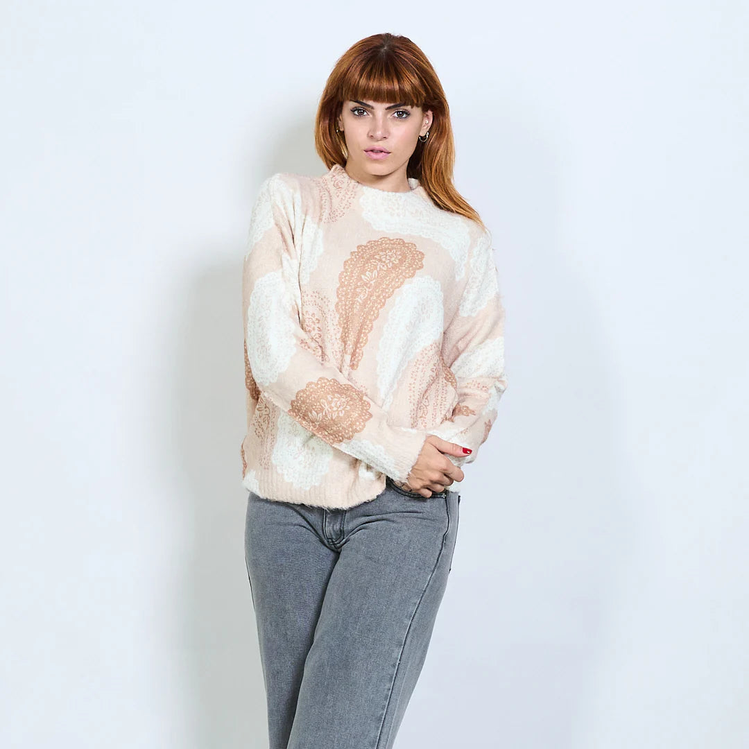 Paisley lace pattern knit sweater