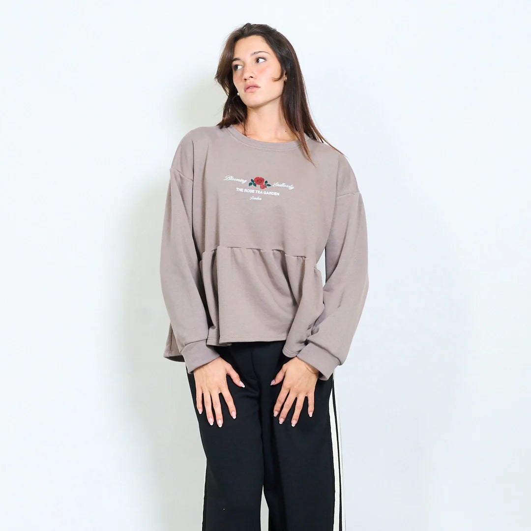 Rose tea garden embroidered sweatshirt