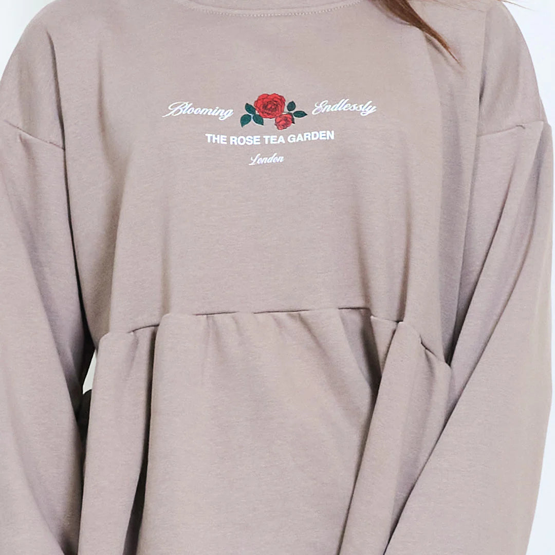 Rose tea garden embroidered sweatshirt