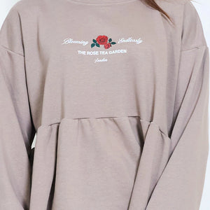 Rose tea garden embroidered sweatshirt