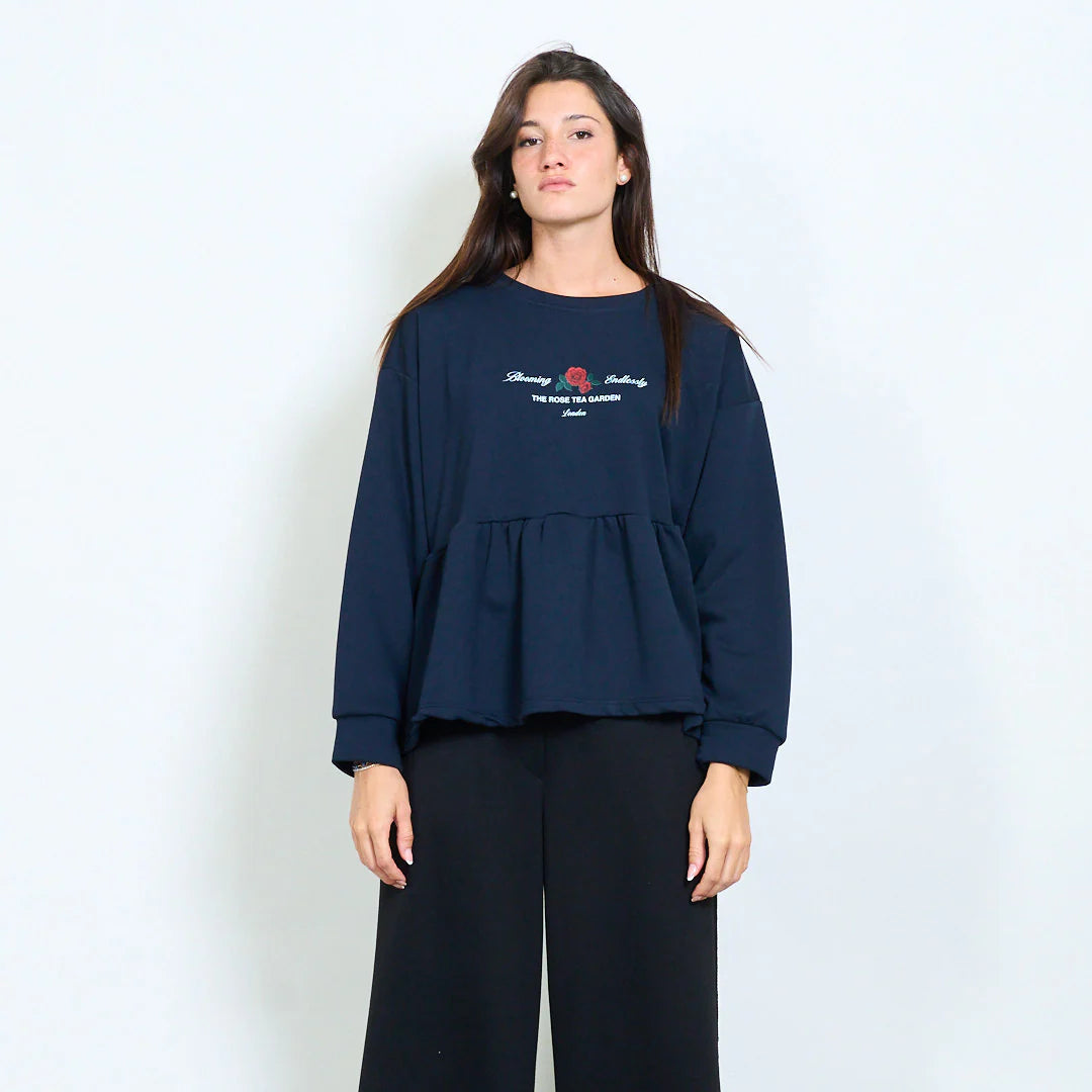 Rose tea garden embroidered sweatshirt