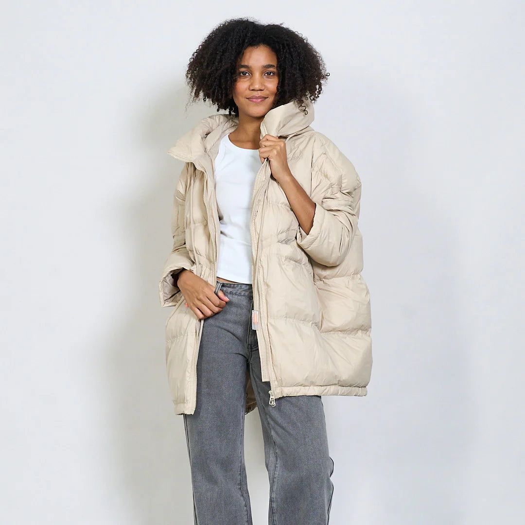 Oversized hooded puffer jacket with drawstring detail
