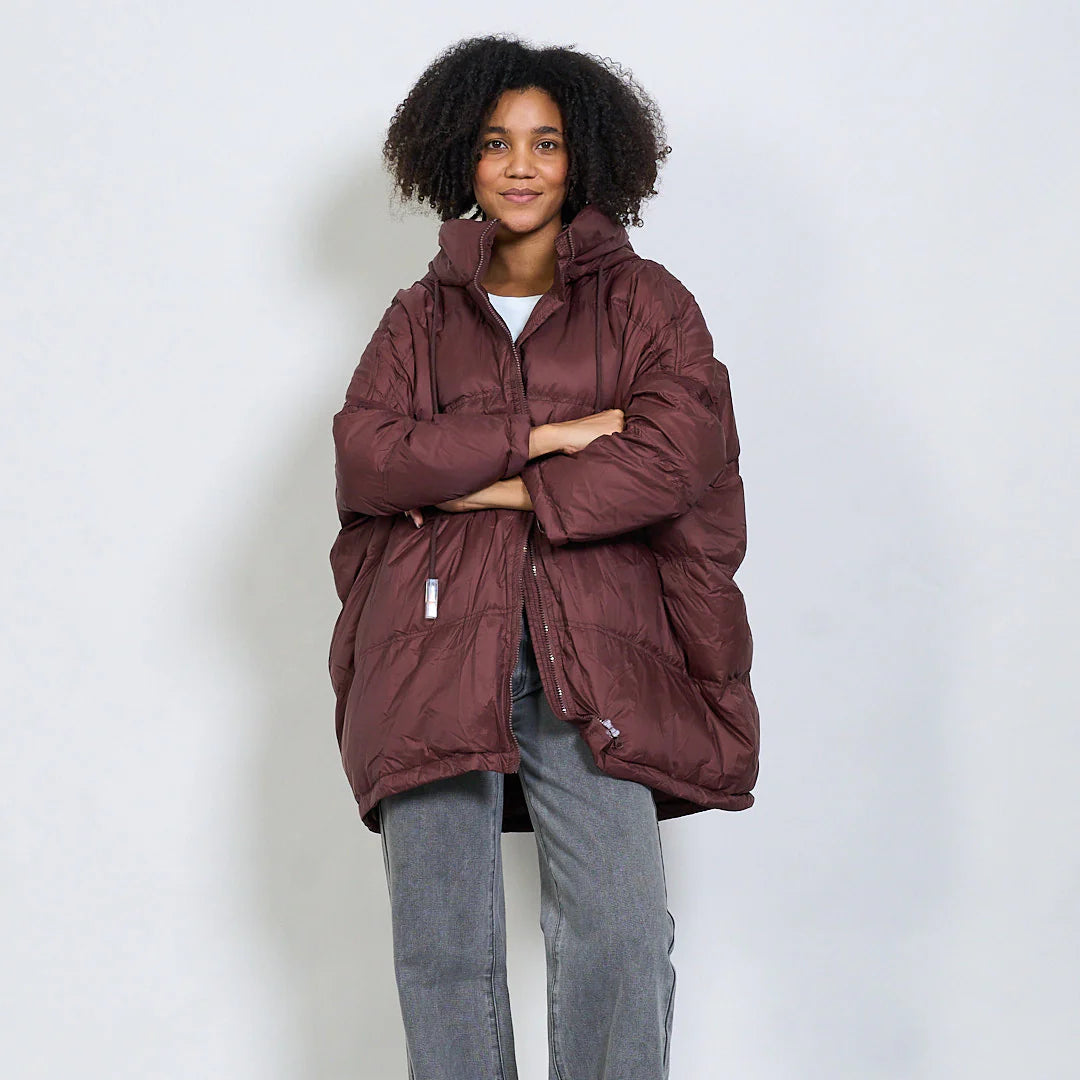 Oversized hooded puffer jacket with drawstring detail