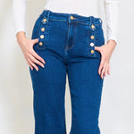 Load image into Gallery viewer, High-waisted sailor-style jeans with decorative front buttons
