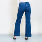 Load image into Gallery viewer, High-waisted sailor-style jeans with decorative front buttons
