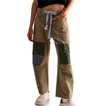 Load image into Gallery viewer, Loose Straight Drawstring Patchwork Jeans

