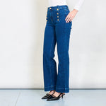 Load image into Gallery viewer, High-waisted sailor-style jeans with decorative front buttons
