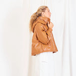 Load image into Gallery viewer, Faux leather padded jacket with detachable hood
