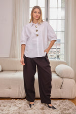 Load image into Gallery viewer, Oversized Short-Sleeve Shirt with Shell Buttons
