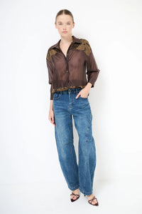 Wide leg denim trousers with seam detail